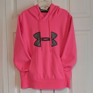 EUC Ladies Under Armour Bubble Gum/Neon Pink Semi-fitted Cold Gear Hoodie Sz M